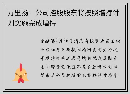 万里扬：公司控股股东将按照增持计划实施完成增持