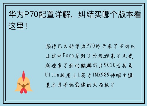 华为P70配置详解，纠结买哪个版本看这里！