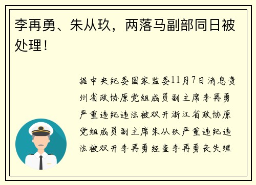 李再勇、朱从玖，两落马副部同日被处理！