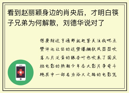 看到赵丽颖身边的肖央后，才明白筷子兄弟为何解散，刘德华说对了