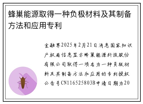 蜂巢能源取得一种负极材料及其制备方法和应用专利