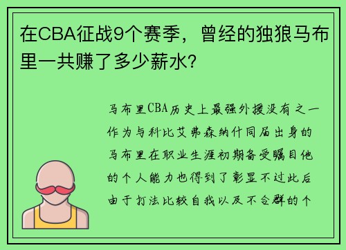 在CBA征战9个赛季，曾经的独狼马布里一共赚了多少薪水？